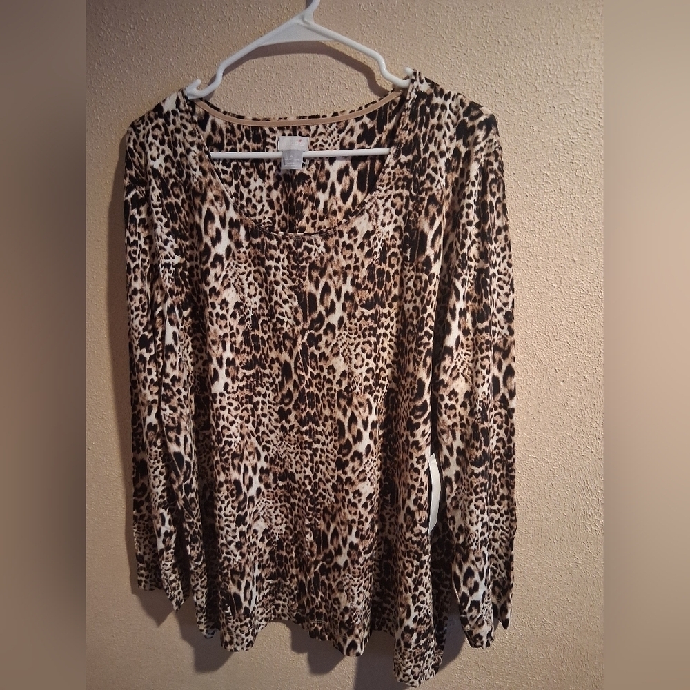 Chico's NWT Touch Of Cool Animal LS Layer Tee Leopard Print 570319041 XXL/4